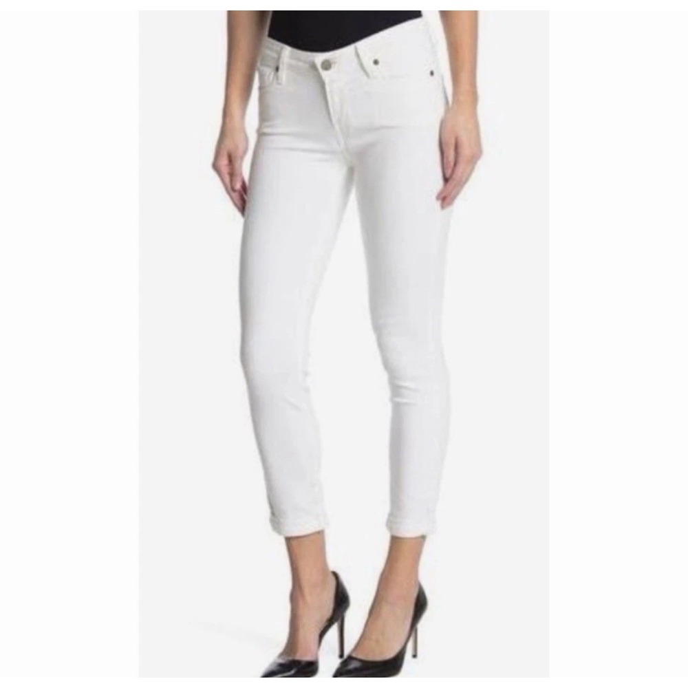 Paige Kylie Crop Jeans Sz 29 Stretch Skinny Leg Split Hem White Low Rise Women